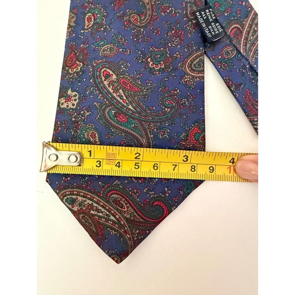 Pierre Lorrain Milano Paris Vintage Silk Paisley Tie Blue Red Green Made Italy